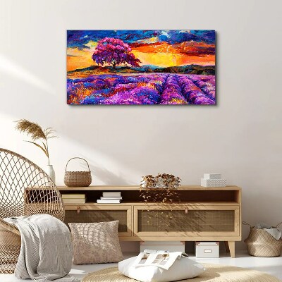 Purple lavender fields at sunset Canvas wall art