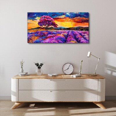 Purple lavender fields at sunset Canvas wall art