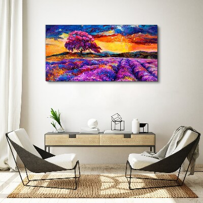 Purple lavender fields at sunset Canvas wall art