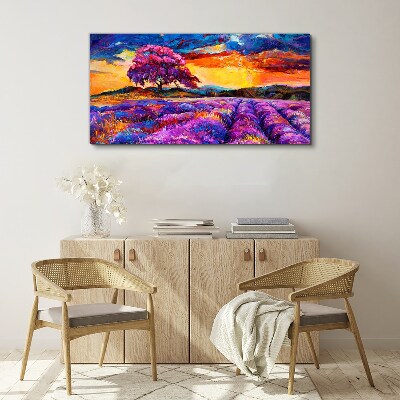 Purple lavender fields at sunset Canvas wall art