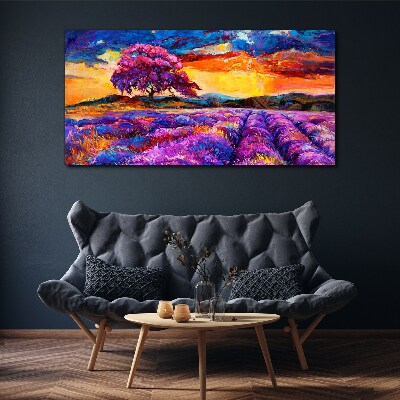 Purple lavender fields at sunset Canvas wall art