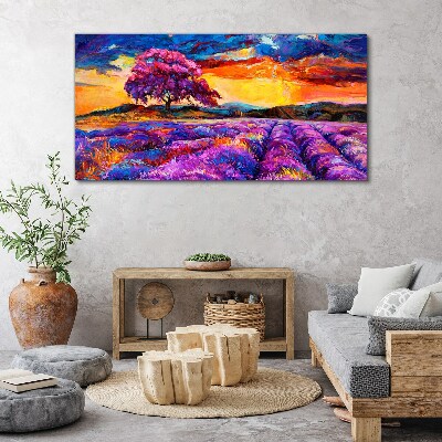 Purple lavender fields at sunset Canvas wall art