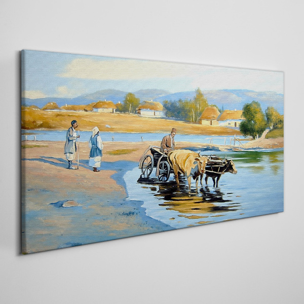 Rural landscape with oxen Canvas wall art