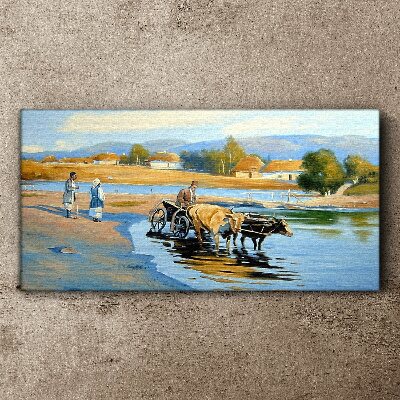 Rural landscape with oxen Canvas wall art