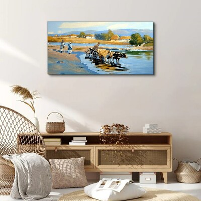 Rural landscape with oxen Canvas wall art