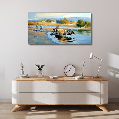 Rural landscape with oxen Canvas wall art