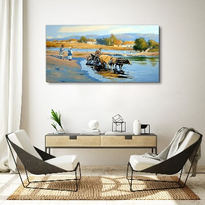 Rural landscape with oxen Canvas wall art