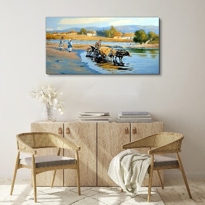 Rural landscape with oxen Canvas wall art