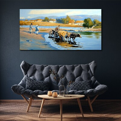 Rural landscape with oxen Canvas wall art