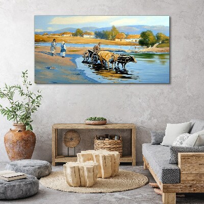 Rural landscape with oxen Canvas wall art