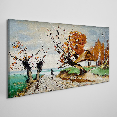 Abstraction tree village cottages Canvas Wall art