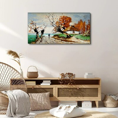 Autumn scenery with a country house Print on canvas