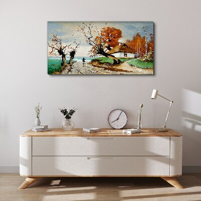 Autumn scenery with a country house Print on canvas
