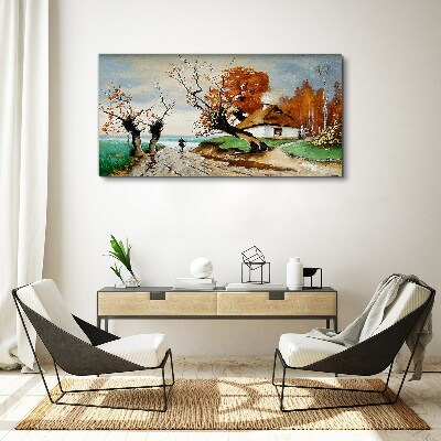 Abstraction tree village cottages Canvas Wall art