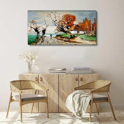 Autumn scenery with a country house Print on canvas