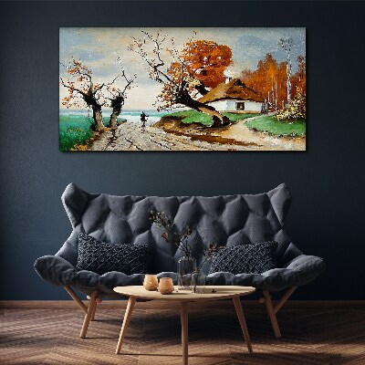 Abstraction tree village cottages Canvas Wall art