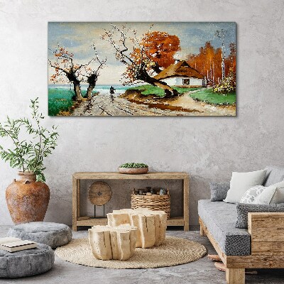 Autumn scenery with a country house Print on canvas