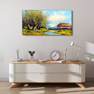 Village tree clouds Canvas Wall art