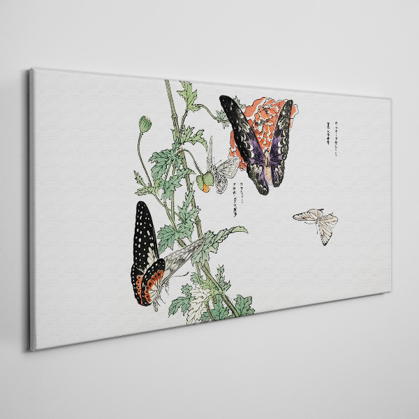 Butterflies on a background of flowers Print on canvas