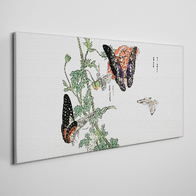 Butterflies on a background of flowers Print on canvas