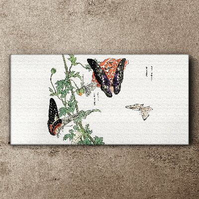 Butterflies on a background of flowers Print on canvas