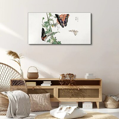 Butterflies on a background of flowers Print on canvas
