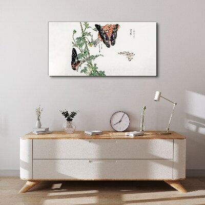 Butterflies on a background of flowers Print on canvas