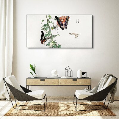 Butterflies on a background of flowers Print on canvas