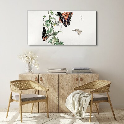 Butterflies on a background of flowers Print on canvas