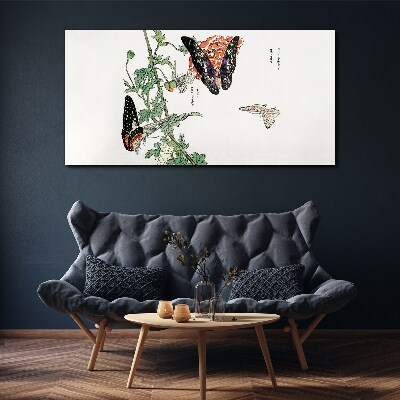 Butterflies on a background of flowers Print on canvas