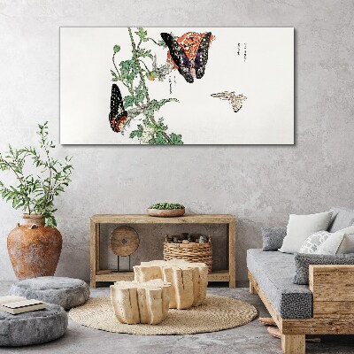 Butterflies on a background of flowers Print on canvas