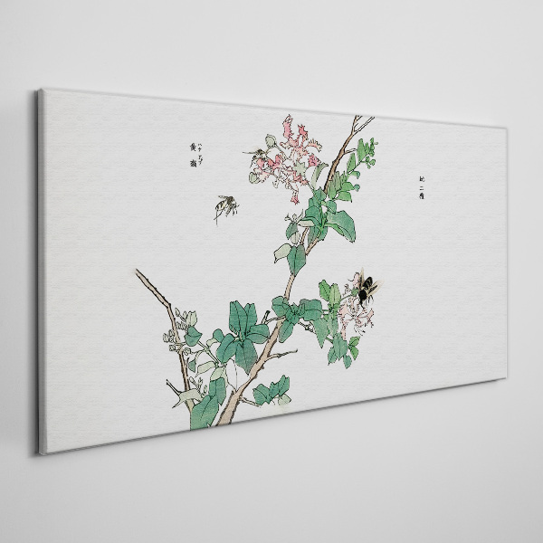 Flower branch with insects Print on canvas