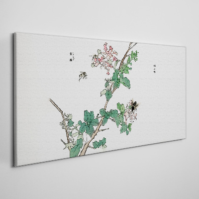 Flower branch with insects Print on canvas