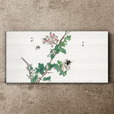 Flower branch with insects Print on canvas