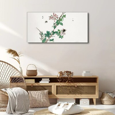 Flower branch with insects Print on canvas