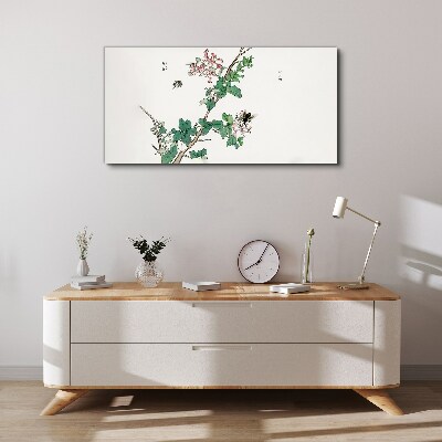 Flower branch with insects Print on canvas