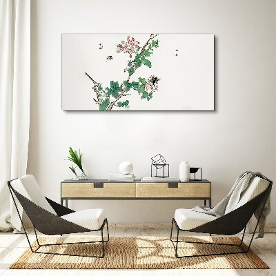 Flower branch with insects Print on canvas