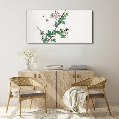 Flower branch with insects Print on canvas