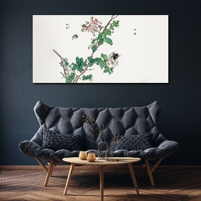 Flower branch with insects Print on canvas