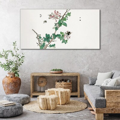 Flower branch with insects Print on canvas