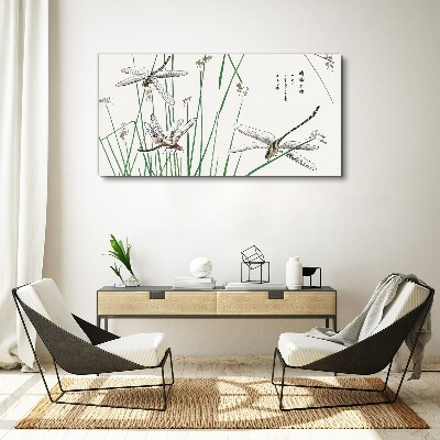 Slender dragonflies in green surroundings Canvas wall art