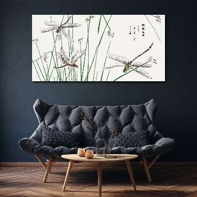 Slender dragonflies in green surroundings Canvas wall art