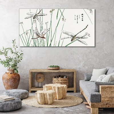 Slender dragonflies in green surroundings Canvas wall art
