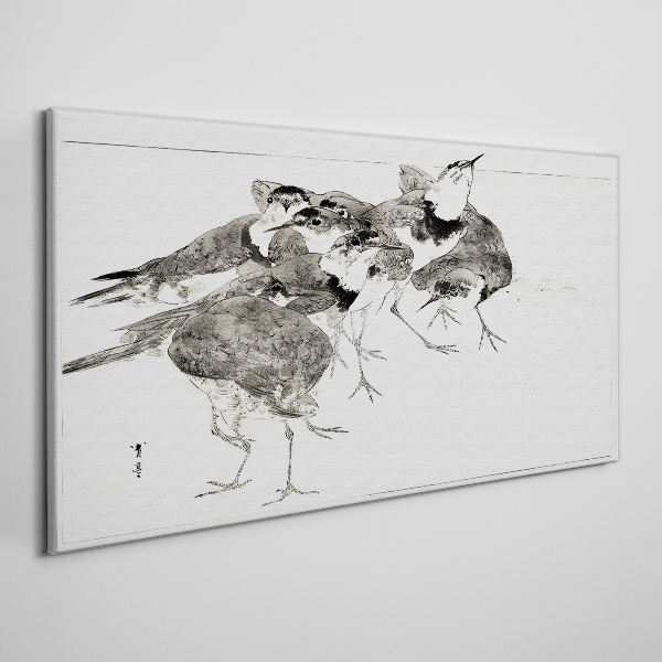 A flock of birds against a white background Print on canvas