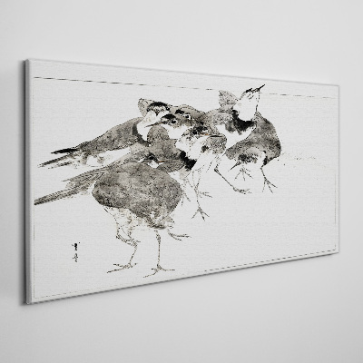 A flock of birds against a white background Print on canvas