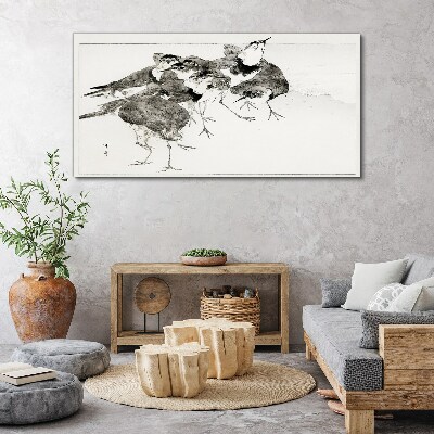 A flock of birds against a white background Print on canvas
