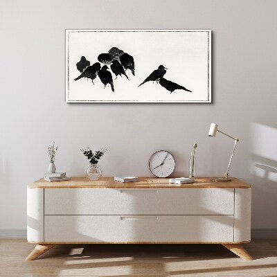Black birds on white background Print on canvas