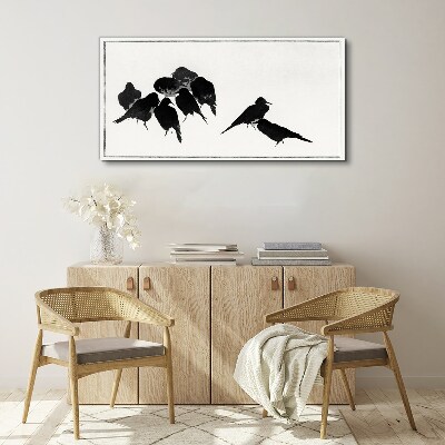 Black birds on white background Print on canvas