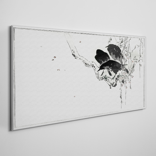 Black birds on a branch Canvas wall art