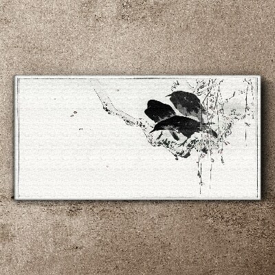 Black birds on a branch Canvas wall art